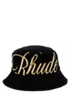 Rhude Textured Fabric Wide Brim Bucket Hat In Black