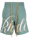 Rhude Script-logo "ivory/sage" Knitted Shorts In Green