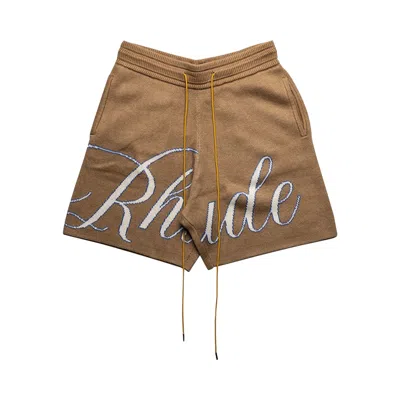 Pre-owned Rhude Script Logo Knit Short 'ivory/tan' | Cream | Men's Size S In White