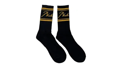 Pre-owned Rhude Script Logo Sock In Black/yellow In Multi