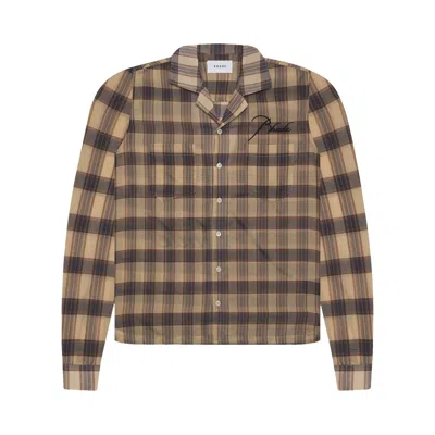 Pre-owned Rhude Sheer Plaid Button Down 'tan' | Men's Size M In Brown