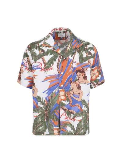 Rhude Men's Le Fleur Linen Camp Shirt In Multi