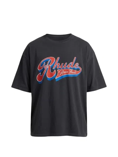 Rhude Short-sleeved Crew Neck T-shirt With Front Print In Black
