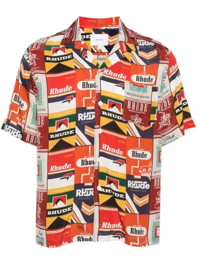 Rhude Silk Cigarette Shirt For Men In Orange