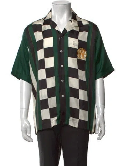 Pre-owned Rhude Silk Colorblock Pattern Dress Shirt In Green