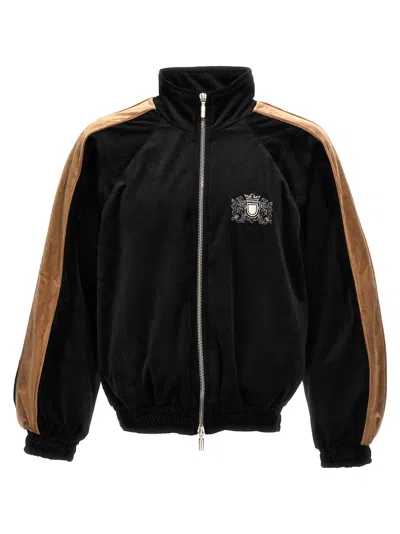 Rhude Men's Velvet Side-stripe Crest Track Jacket In Black