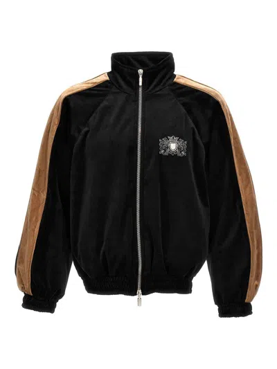 Rhude Men's Velvet Side-stripe Crest Track Jacket In Black
