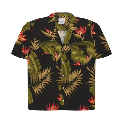 Pre-owned Rhude Snap Hawiian Shirt 'black/green'