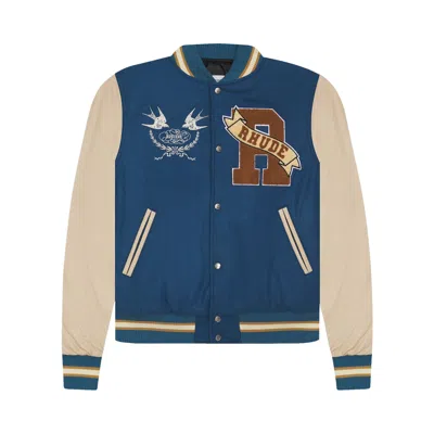 Pre-owned Rhude Sparrow Varsity Jacket 'slate/creme' In Grey