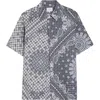 Rhude Split Gingham & Bandana Print Short Sleeve Button-up Shirt In Gray