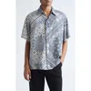 Rhude Split Gingham & Bandana Print Short Sleeve Button-up Shirt In Gray