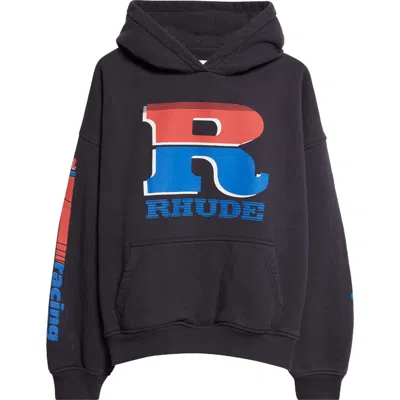 Rhude Split Petrol Logo Graphic Hoodie In Blue
