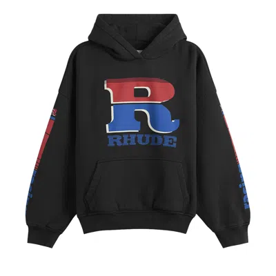 Pre-owned Rhude Split Petrol Logo Hoodie 'vintage Black/red/blue' | Men's Size Xs