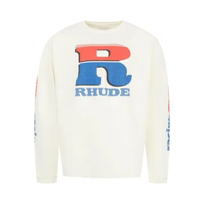 Pre-owned Rhude Split Petrol Logo Long-sleeve Tee 'white' | Men's Size Xxl