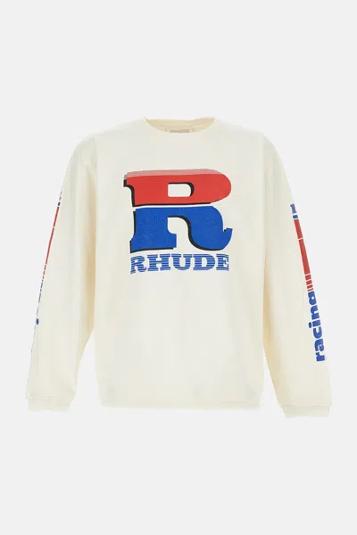 Rhude T-shirt Split Petrol Logo Ls Vintage White