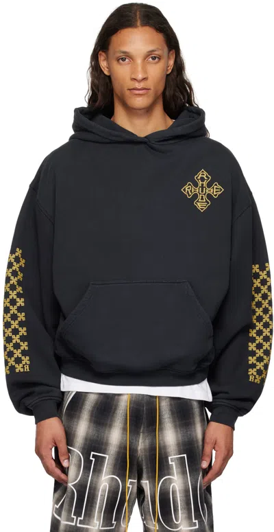 Rhude Ssense Exclusive Black Cross Hoodie In Vtg Black