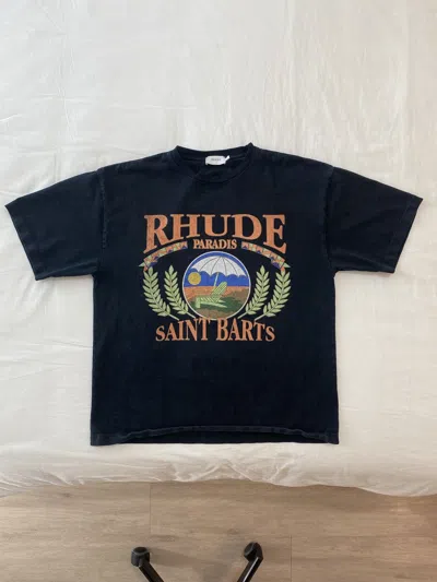 Pre-owned Rhude St Saint Barts Paradis Logo Tee In Black
