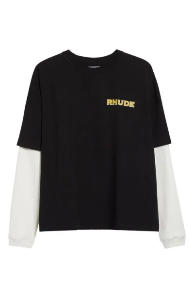 Rhude Steel Double-layered Graphic T-shirt In Black
