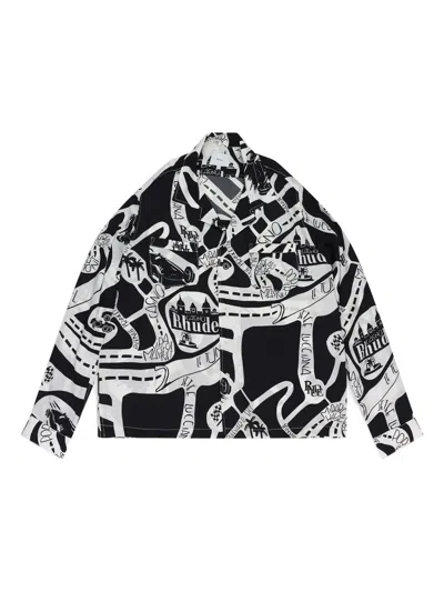 Rhude Strada Silk Button-down Shirt In Black