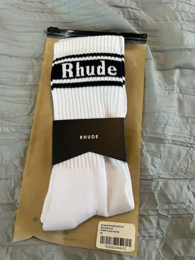 Pre-owned Rhude Stripe Logo Socks In Black