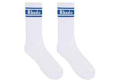 Pre-owned Rhude Stripe Logo Socks In White/blue In Multi