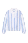 Rhude Striped Loop Terry Polo In White & Light Blue