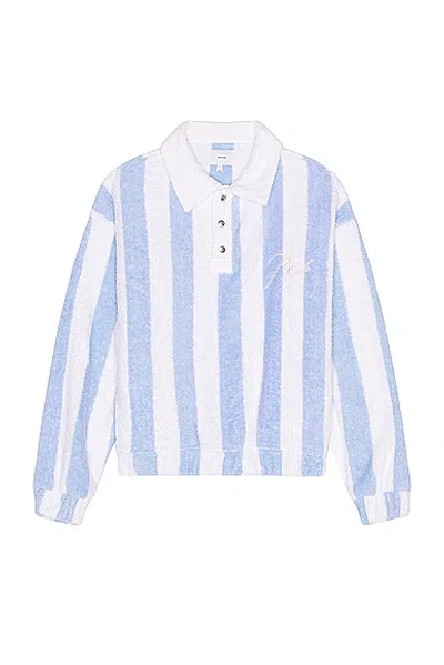 Rhude Striped Loop Terry Polo In White/light Blue