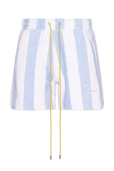 Rhude Striped Loop Terry Short In White & Light Blue