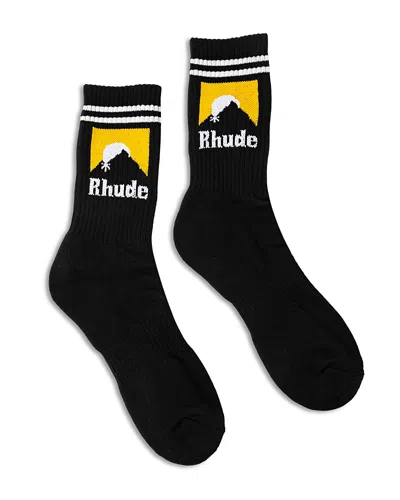 Rhude Striped Moonlight Crew Socks In Black/white/yellow