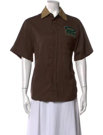 Pre-owned Rhude Striped Short Sleeve Button-up Top In Brown