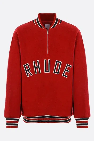 Rhude Logo Patch Quarter Zip Varsity Pullover In Red