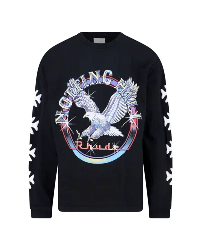 Rhude T-shirt A Maniìche Lunghe Notting Hill Eagle Vintage Black In Multi