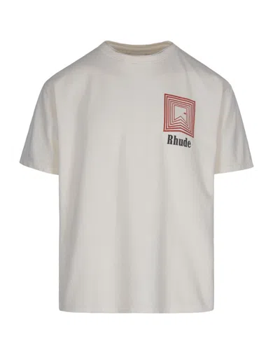 RHUDE T-SHIRT CHEVRON LOGO REPEAT TEE VINTAGE WHITE