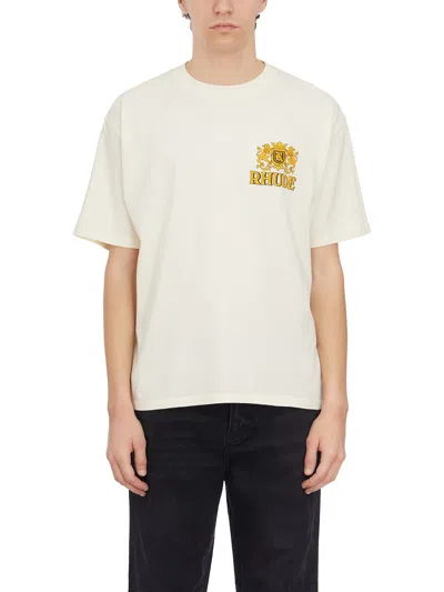Rhude Printed Cotton T-shirt In Tan