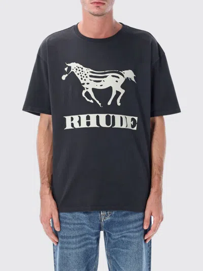 Rhude Crew Neck Short Sleeve Graphic Print T-shirt In Black