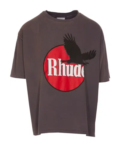 Rhude T-shirt With Round Neck And Short Sleeves In Brown