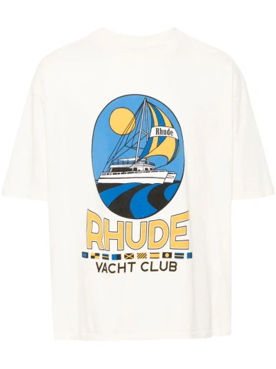 Rhude Yacht Club Logo-print Cotton-jersey T-shirt In White