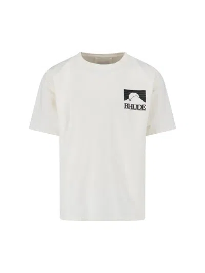 Rhude Short Sleeve Crew Neck Graphic Print T-shirt In White