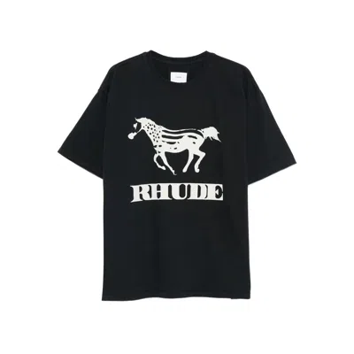 Rhude Crew Neck Short Sleeve Graphic Print T-shirt In Black