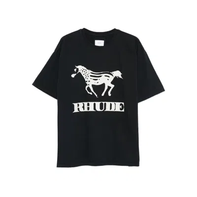 Rhude Crew Neck Short Sleeve Graphic Print T-shirt In Black