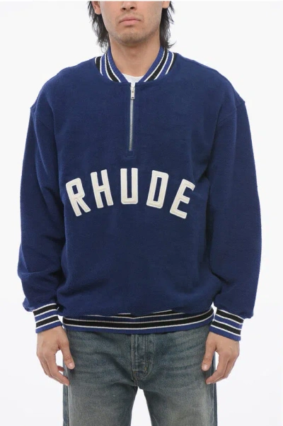 Rhude Logo-patch Zipped Sweatshirt In Blue