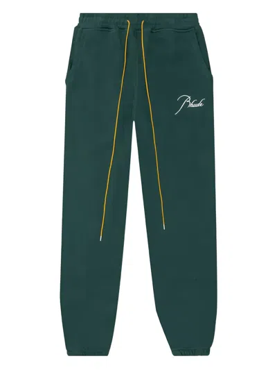 Rhude Terry Embroidered Drawstring Track Pants In Green