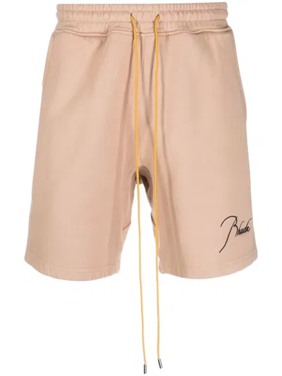Rhude Logo-embroidered Track Shorts In Neutrals