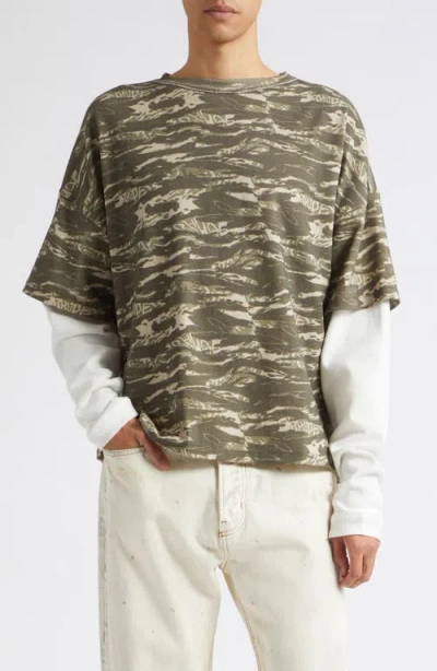 Rhude Tiger Camo Double Layer T-shirt In Green