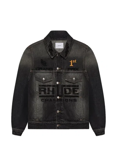 Rhude Tire Denim Trucker Jacket In Black
