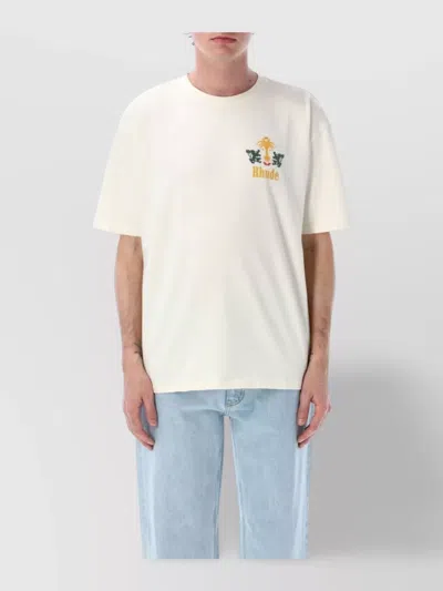 Rhude Tobacco Crew Neck Graphic Print T-shirt In Vintage White