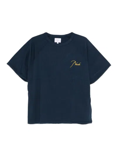 Rhude Casual T-shirt Embroidered Design In Blue