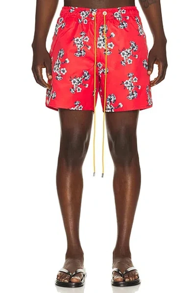 Rhude Rude Red Turbo Floral Swimsuit In Orange