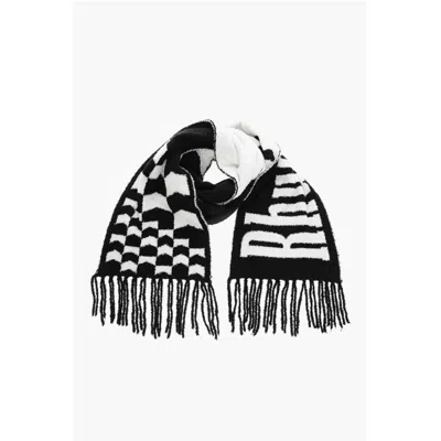 Rhude Two-tone Fuzzy Scarf With Maxi Logo And Fringes In Black