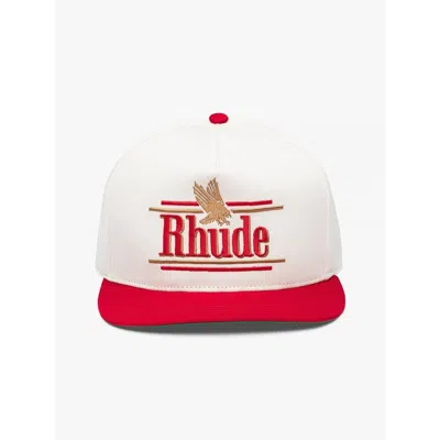 Rhude Unisex's Ivory Red Structured Baseball Cap In ["white","brown","two Tone","red"]